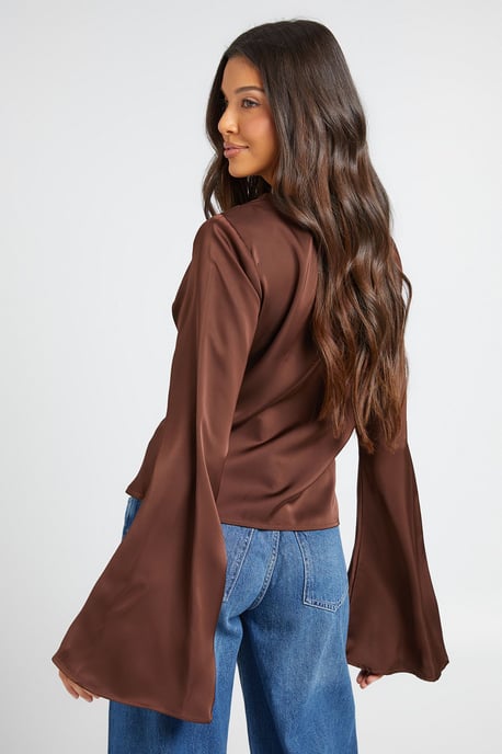 Long Sleeve Satin Cowl Neck Top - Image 2
