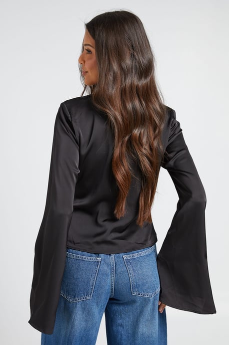 Long Sleeve Satin Cowl Neck Top - Image 2