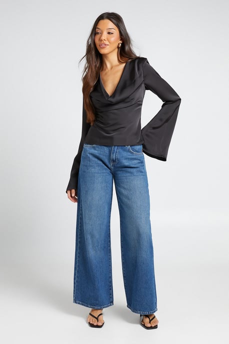 Long Sleeve Satin Cowl Neck Top - Image 3