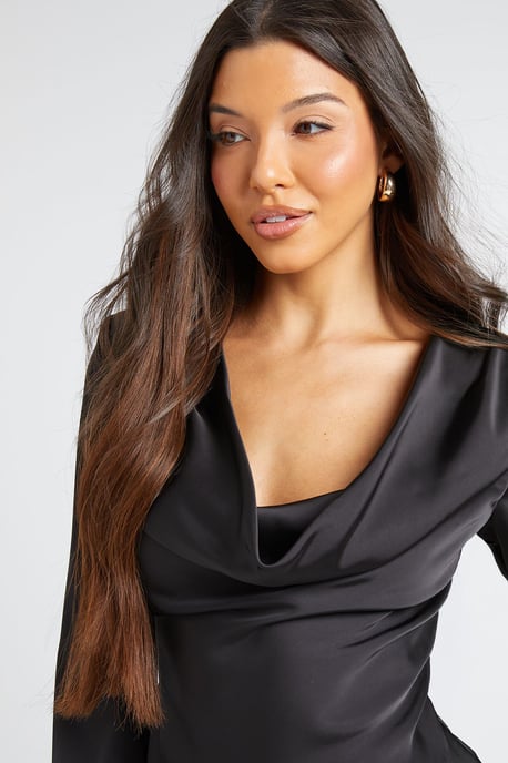 Long Sleeve Satin Cowl Neck Top - Image 4