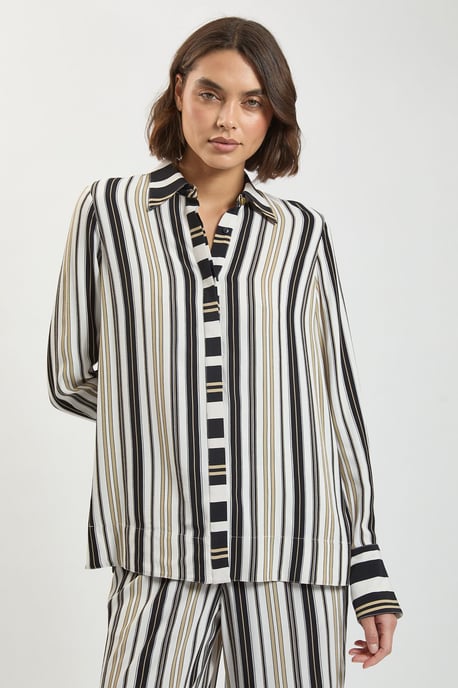Petite Contrast Stripe Viscose Co Ord Shirt - Image 1