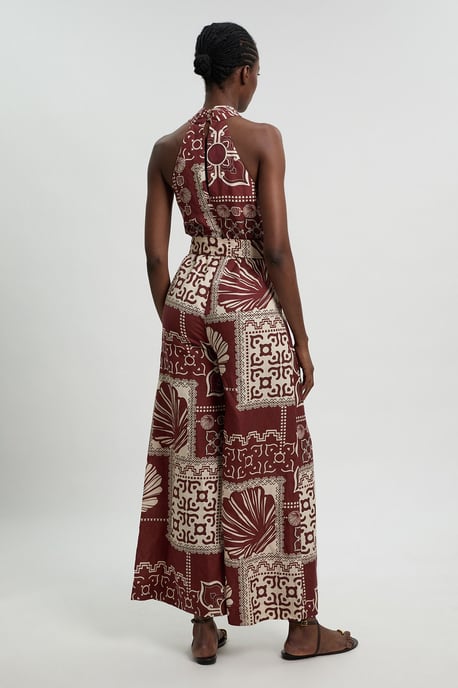 Petite Linen viscose tile print belted woven jumpsuit - Image 3