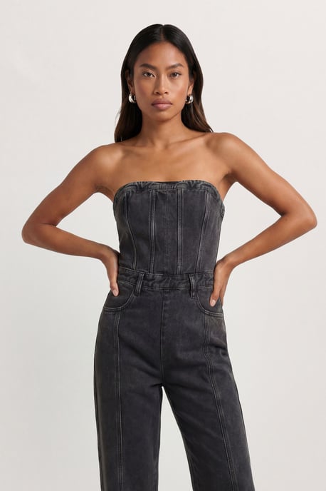 Bandeau Denim Wide Leg Jumpsuit - Image 2