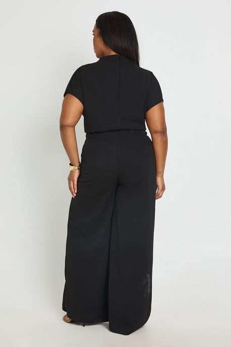 Plus Crepe Grown On Neck Drawstring Waistband Wide Leg Jumpsuit - Image 2