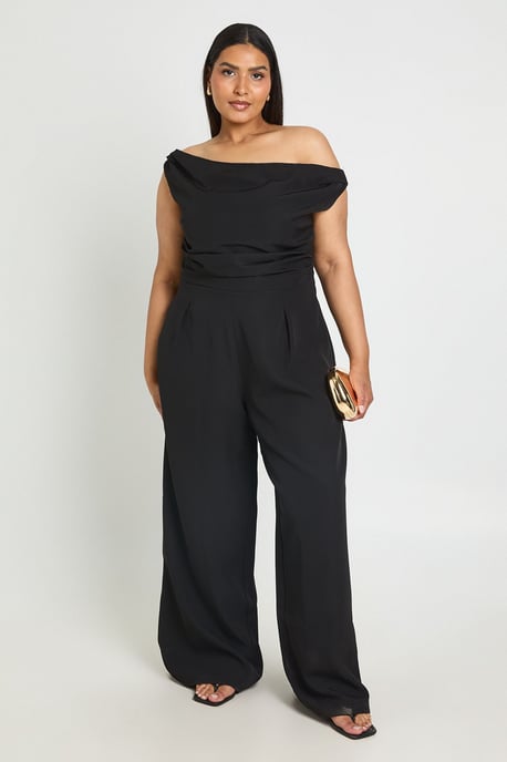 Plus Drape Bardot Wide Leg Jumpsuit - Image 1
