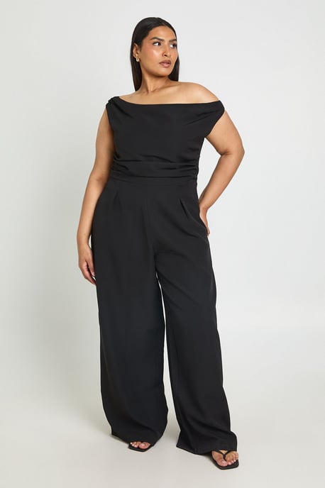 Plus Drape Bardot Wide Leg Jumpsuit - Image 3