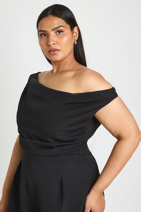Plus Drape Bardot Wide Leg Jumpsuit - Image 4