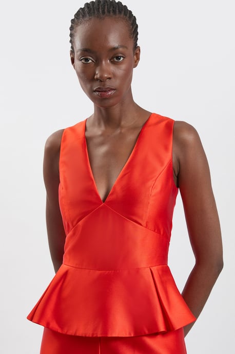 Satin Twill Peplum Wide Leg Jumpsuit - Image 2