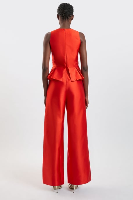 Satin Twill Peplum Wide Leg Jumpsuit - Image 3