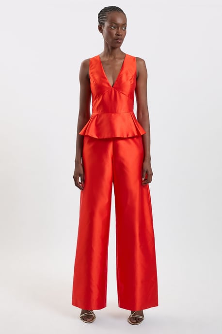 Satin Twill Peplum Wide Leg Jumpsuit - Image 4