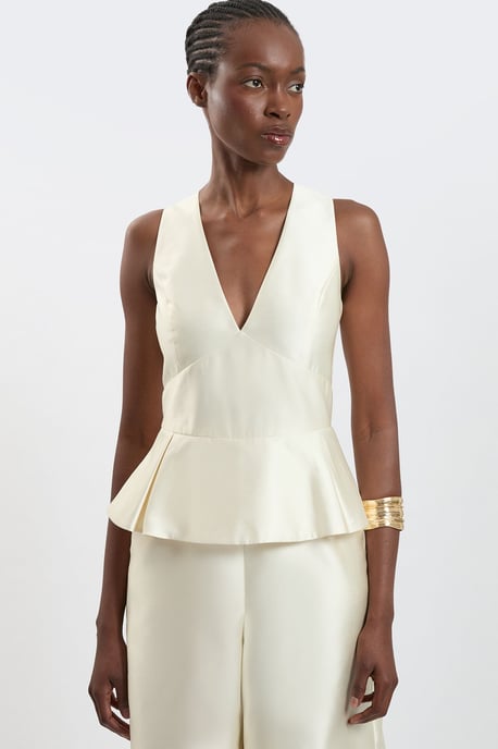 Satin Twill Peplum Wide Leg Jumpsuit - Image 2
