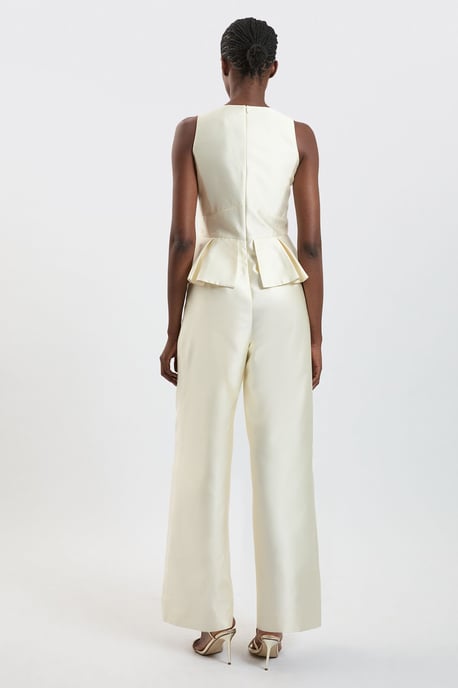 Satin Twill Peplum Wide Leg Jumpsuit - Image 3