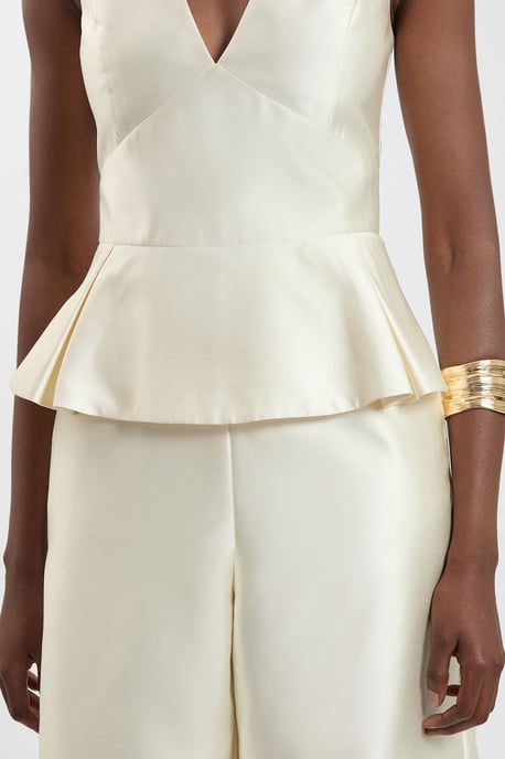 Satin Twill Peplum Wide Leg Jumpsuit - Image 4