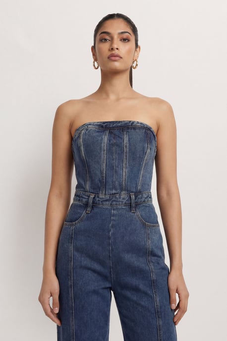 Bandeau Denim Wide Leg Jumpsuit - Image 2