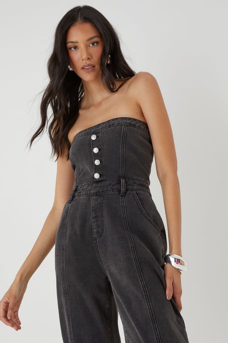 Bandeau Button Up Denim Jumpsuit - Image 2