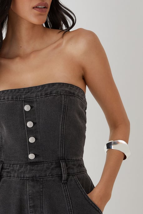Bandeau Button Up Denim Jumpsuit - Image 3