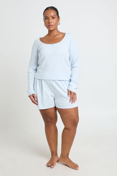 Plus Pointelle Scoop Neck Long Sleeve Pyjama Top - Image 1