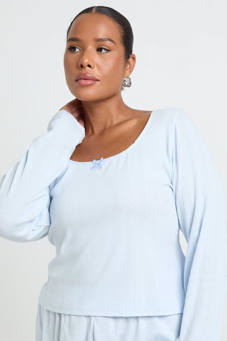 Plus Pointelle Scoop Neck Long Sleeve Pyjama Top - Image 2