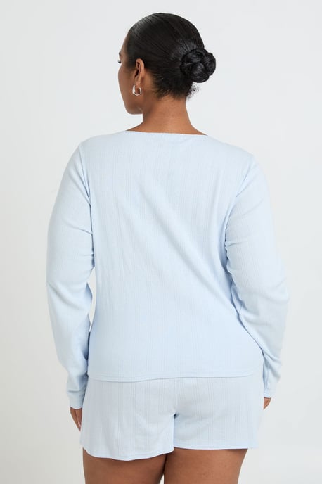 Plus Pointelle Scoop Neck Long Sleeve Pyjama Top - Image 3