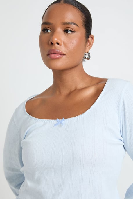 Plus Pointelle Scoop Neck Long Sleeve Pyjama Top - Image 4