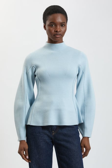 Knit Wool Look Rounded Sleeve High Neck Jumper - Image 1