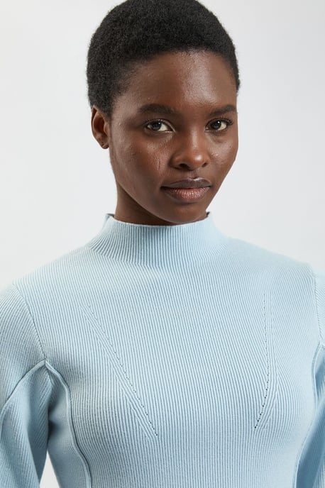 Knit Wool Look Rounded Sleeve High Neck Jumper - Image 2