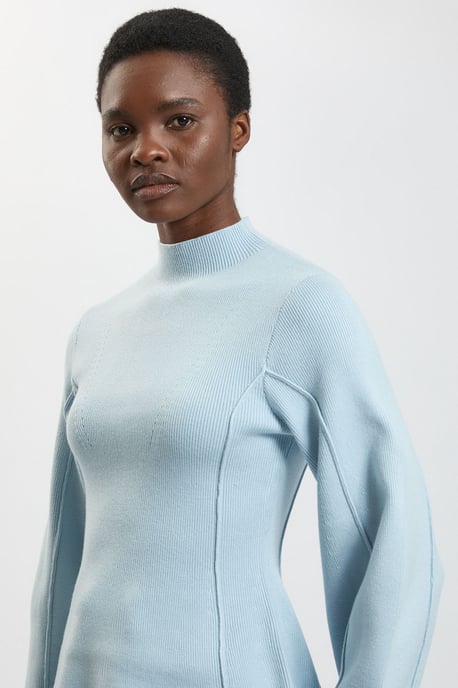 Knit Wool Look Rounded Sleeve High Neck Jumper - Image 4