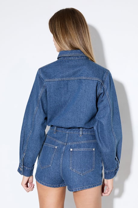 Structured Shoulder Denim Playsuit - Image 3