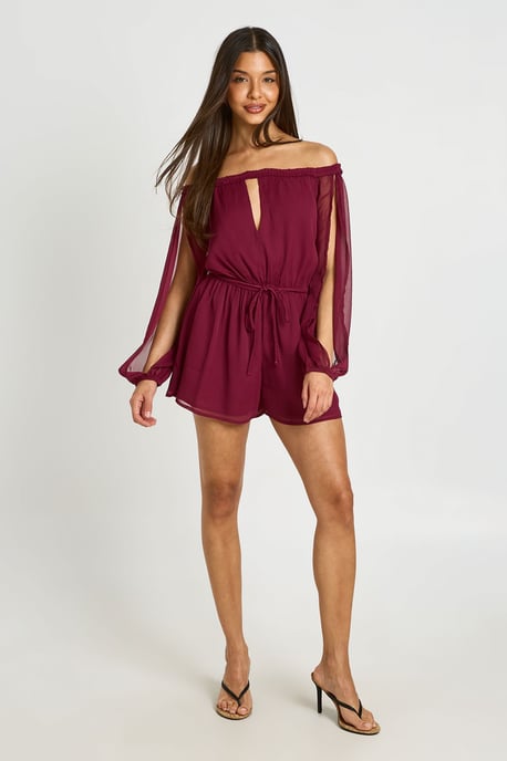 Chiffon Bardot Volume Sleeve Playsuit - Image 1