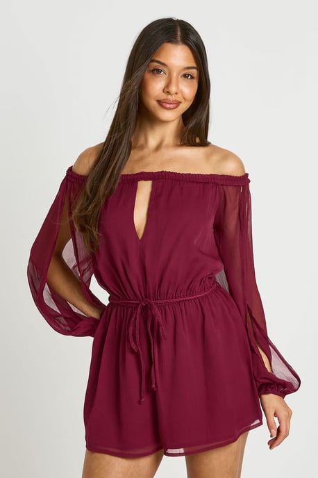 Chiffon Bardot Volume Sleeve Playsuit - Image 3