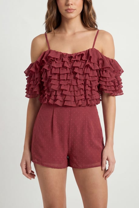 Spot Detail Chiffon Ruffle Playsuit - Image 2
