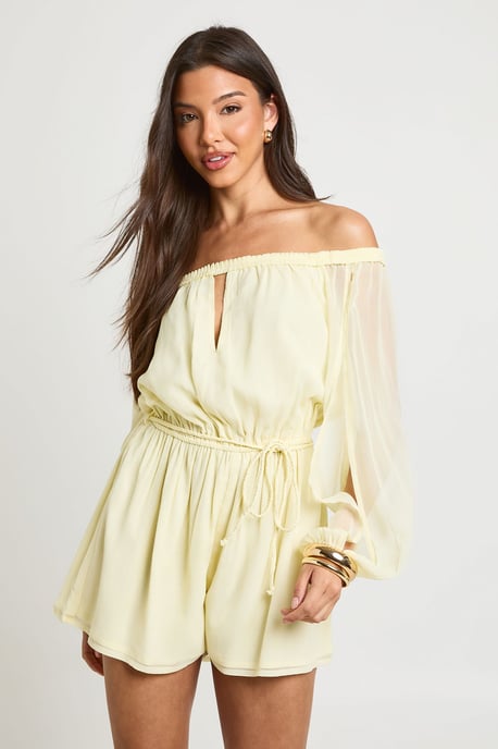 Chiffon Bardot Volume Sleeve Playsuit - Image 1