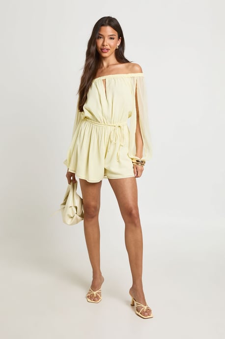 Chiffon Bardot Volume Sleeve Playsuit - Image 3
