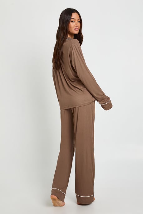 Tall Soft Rib Long Sleeve Shirt & Trouser PJ Set - Image 2