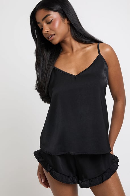 Satin Cami & Frill Detail Short Pyjama Set - Image 4