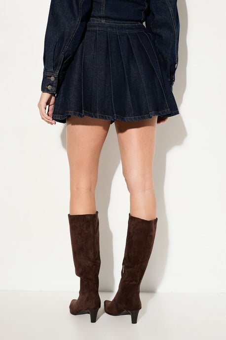 Pleated Detail Denim Wrap Skirt - Image 3