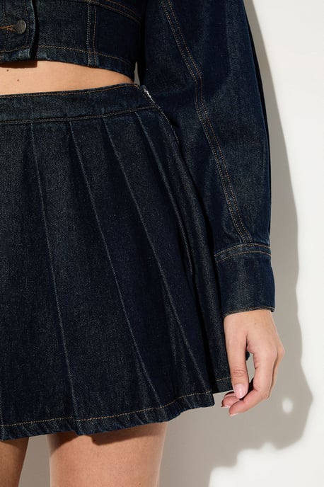 Pleated Detail Denim Wrap Skirt - Image 4