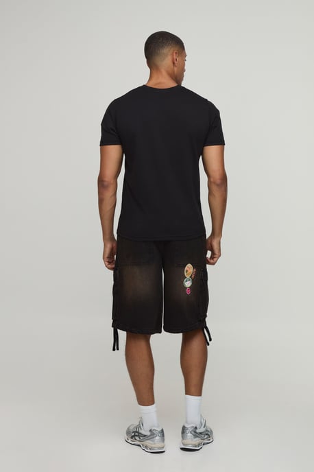 Baggy Applique Cargo Denim Shorts - Image 2
