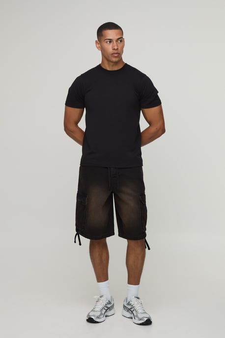 Baggy Applique Cargo Denim Shorts - Image 4