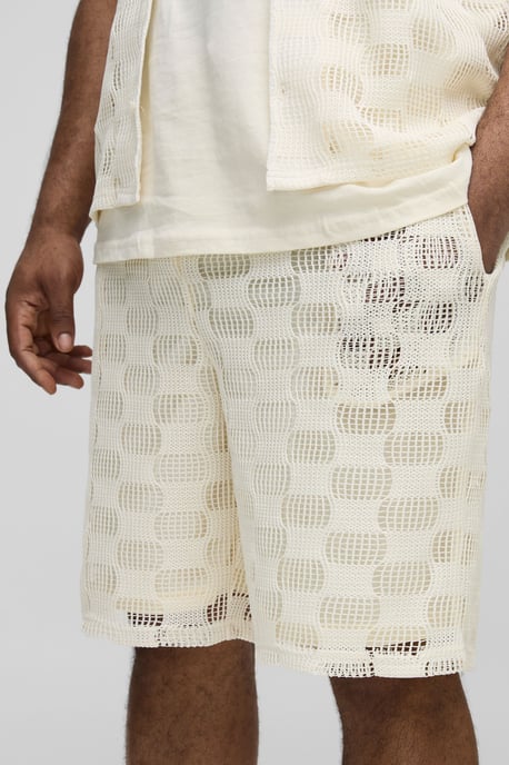 Plus Check Open Stitch Relaxed Fit Shorts - Image 3