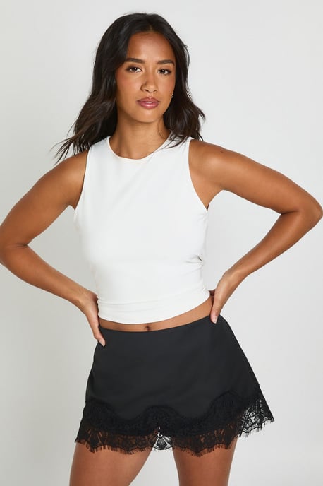 Petite Lace Trim Crepe Skort - Image 1