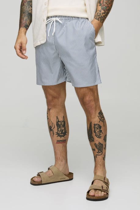 Small Stripe Print Mid Length Swim Short - Image 1