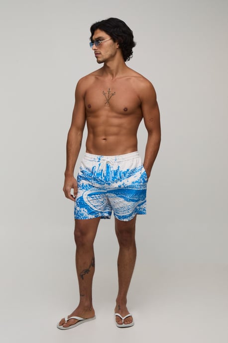 Football Stadium Cityscape Mid Length Swim Short - Image 4