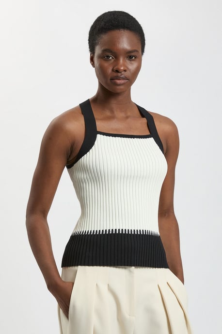 Block Colour Racked Rib Knitted Sleeveless Top - Image 1
