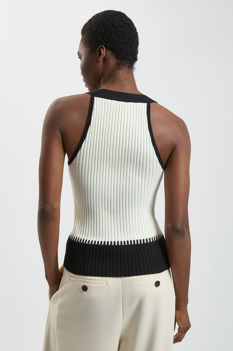 Block Colour Racked Rib Knitted Sleeveless Top - Image 3