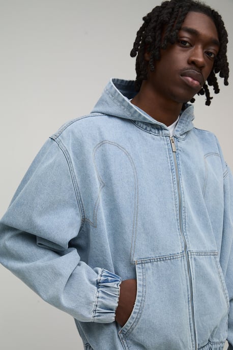 Vintage Wash Western Denim Hoodie - Image 3