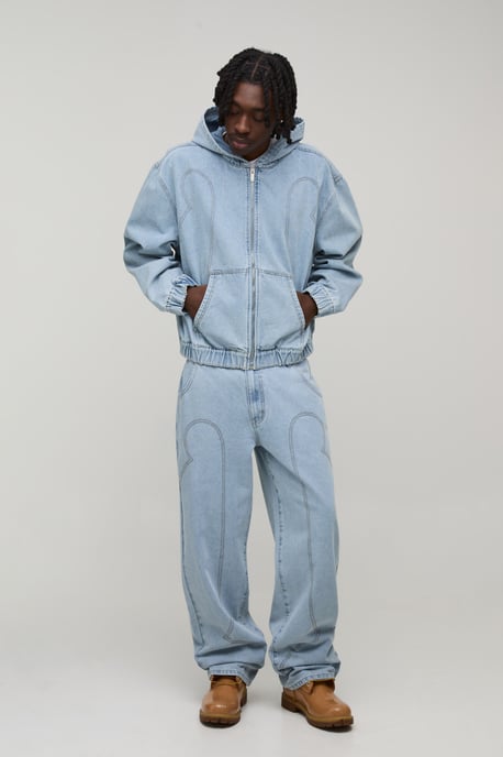 Vintage Wash Western Denim Hoodie - Image 4