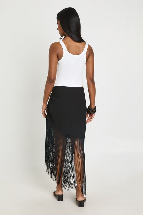 Linen Tassle Trim Asymmetric Skirt - Image 2