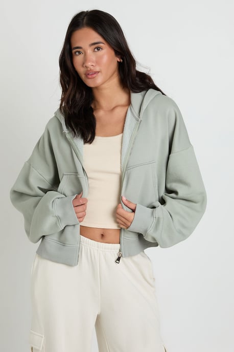 Washed Boxy Balloon Sleeve Oversized Zip Through Hoodie - Image 3