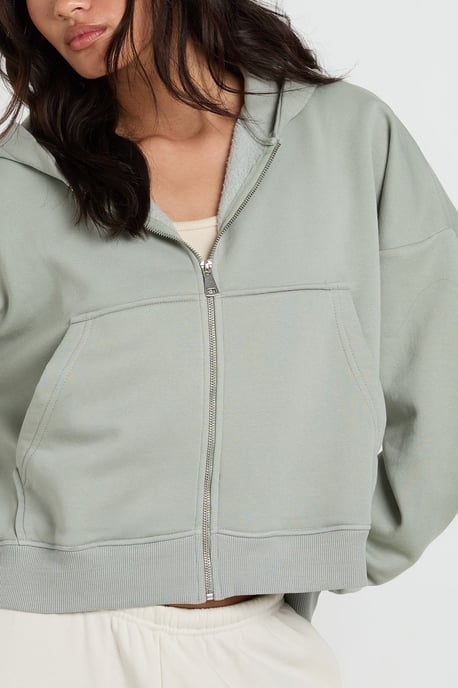 Washed Boxy Balloon Sleeve Oversized Zip Through Hoodie - Image 4